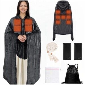 Portable Heated Blanket with 20000Mah 7.4V Power Bank, Large Size 71" × 43", 3 H